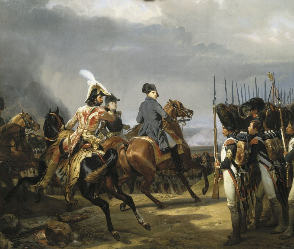 Battle of Jena, 14 October 1806 — Horace Vernet: Napoleon on horseback, Imperial Guard, smoke; Prussian defeat, Blücher in retreat
