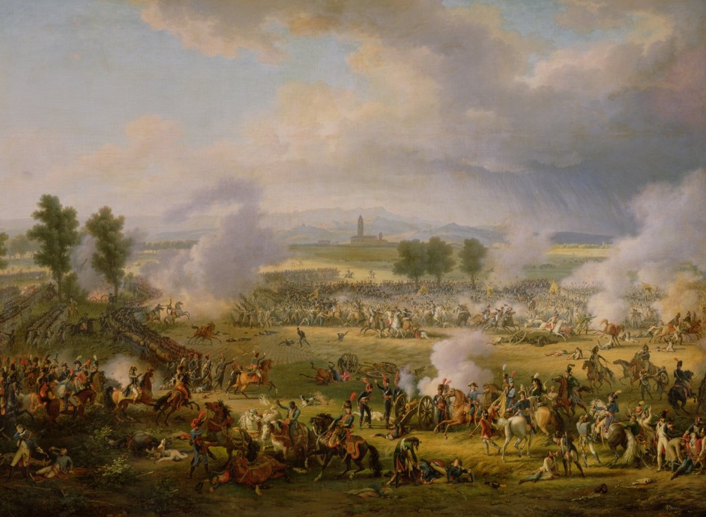 Battle of Marengo, 14 June 1800 — painting by Louis-François Lejeune: cavalry, artillery and smoke on the plain; Marmont, reserve artillery, Consulate