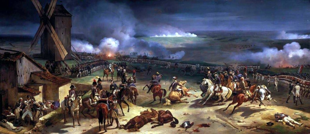 Battle of Valmy, 20 September 1792 — Horace Vernet: windmill, cannonade, mounted officers; Kellermann, French line facing Prussians