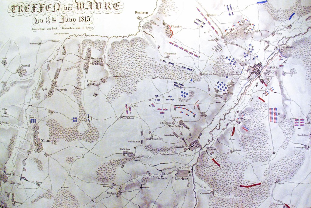 Map of the Battle of Wavre, 18-19 June 1815 — French and Prussian positions, Dyle; Grouchy's corps facing Thielmann