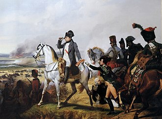 Horace Vernet, The Battle of Wagram (1836) — Napoleon I on horseback with staff, Marshal Masséna on the wing; Marchfeld plain, 5-6 July 1809, Palace of Versailles