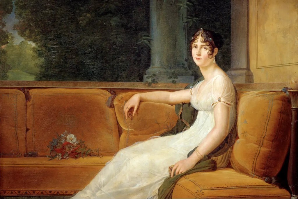 Joséphine de Beauharnais seated on a sofa at Malmaison, by François Gérard, 1801 — Eugene's mother in the privacy of the estate before the imperial court
