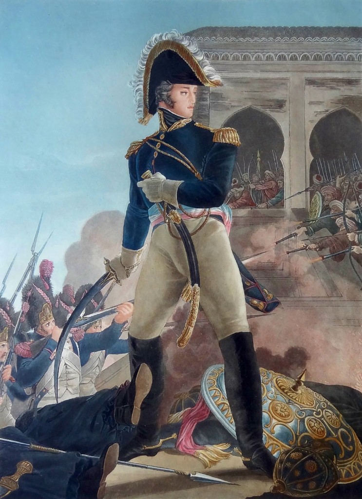 Scène romantique de campagne en Orient — officier français de l'expédition d'Égypte (1798-1801) au sabre, architecture mauresque et mêlée ; période où Louis-Nicolas Davout servit sous Bonaparte avant Auerstedt