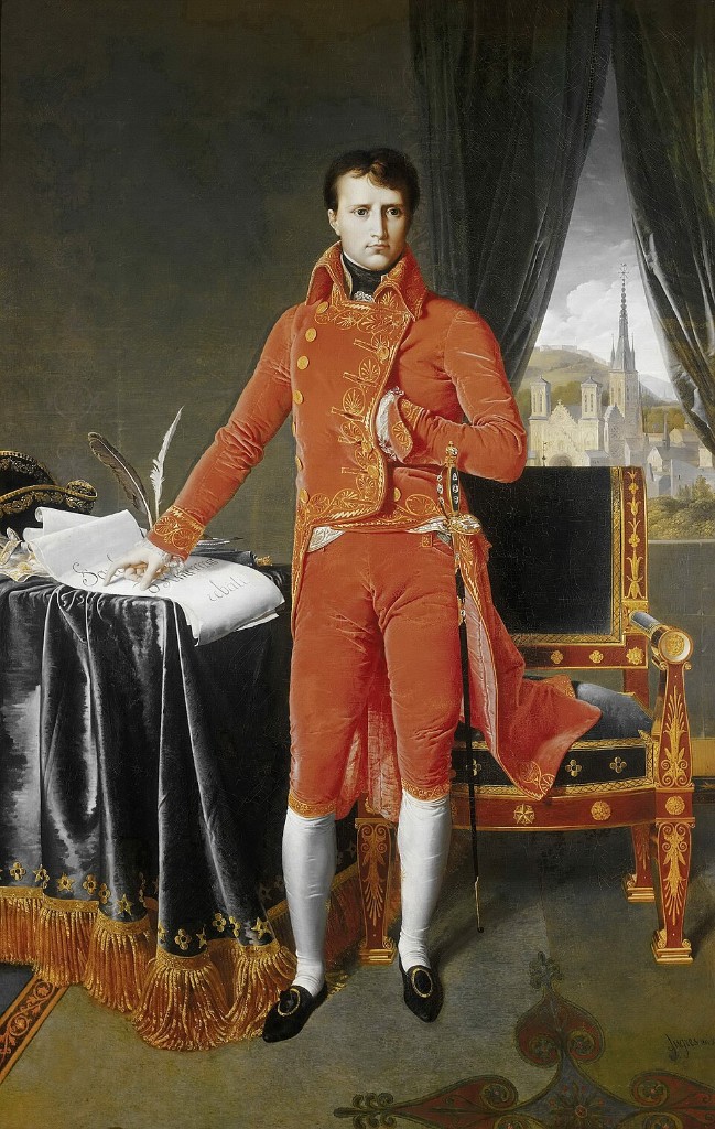 Napoleon Bonaparte First Consul (1804) — Ingres: red consular dress, characteristic gesture; phase when Chaptal modernised the Ministry of the Interior