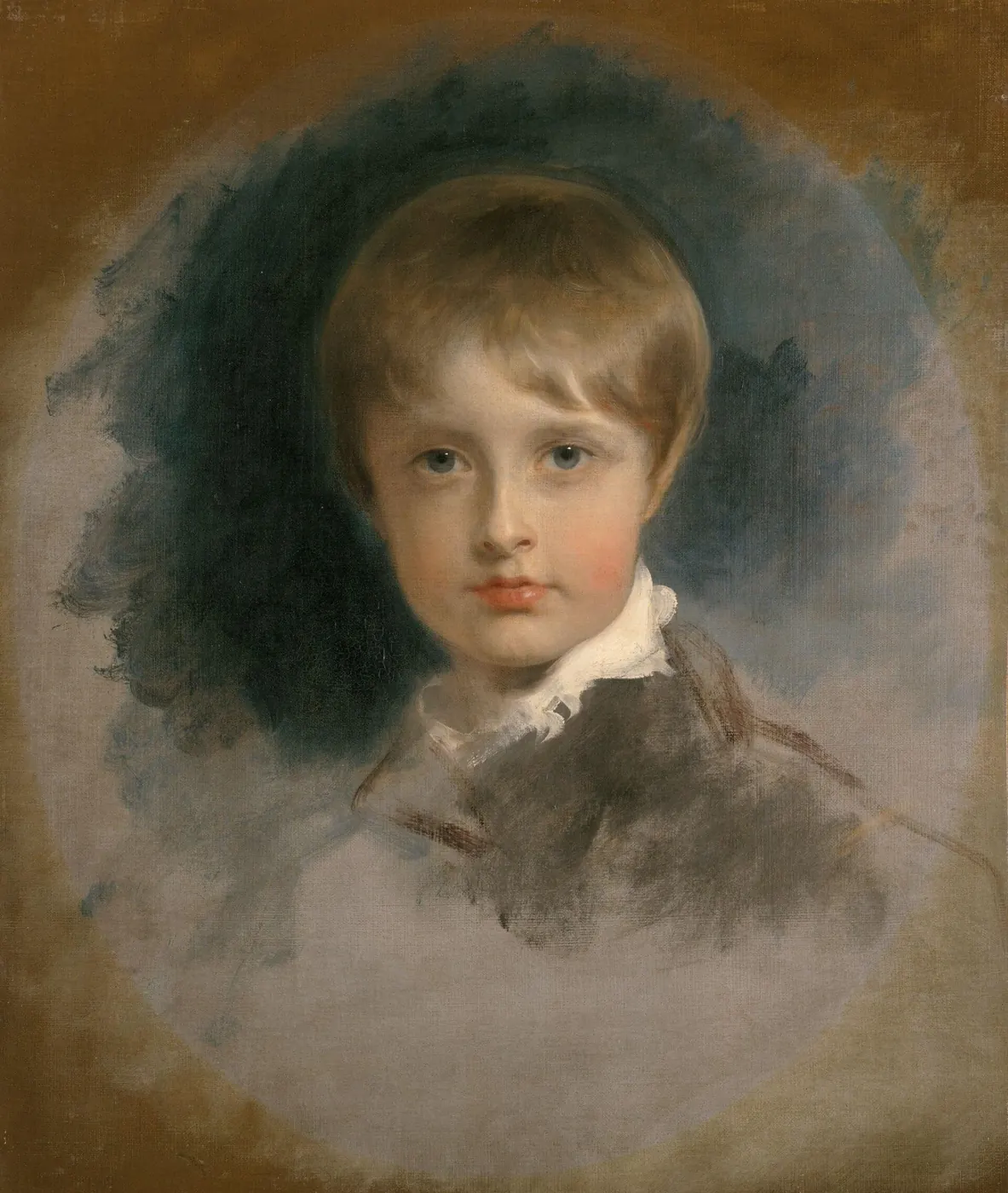 Napoléon II enfant, cheveux blonds et col blanc, esquisse à l'huile de Thomas Lawrence (1818-1819)