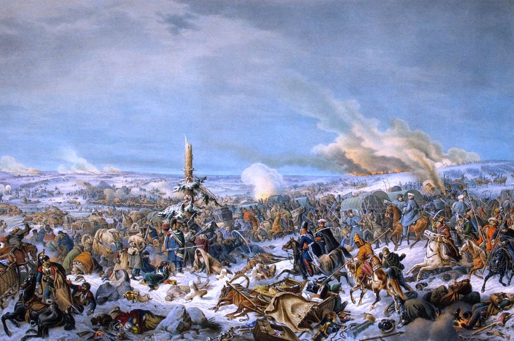 Crossing of the Berezina, November 1812 — painting by Peter von Hess: retreat, snow, makeshift bridges; Victor, Ney, rearguard, Wittgenstein