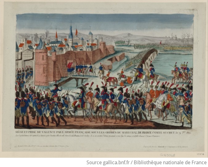 Siege and capture of Valencia, 9 January 1812 — BnF print: French troops, ramparts, Marshal Suchet, Blake's capitulation