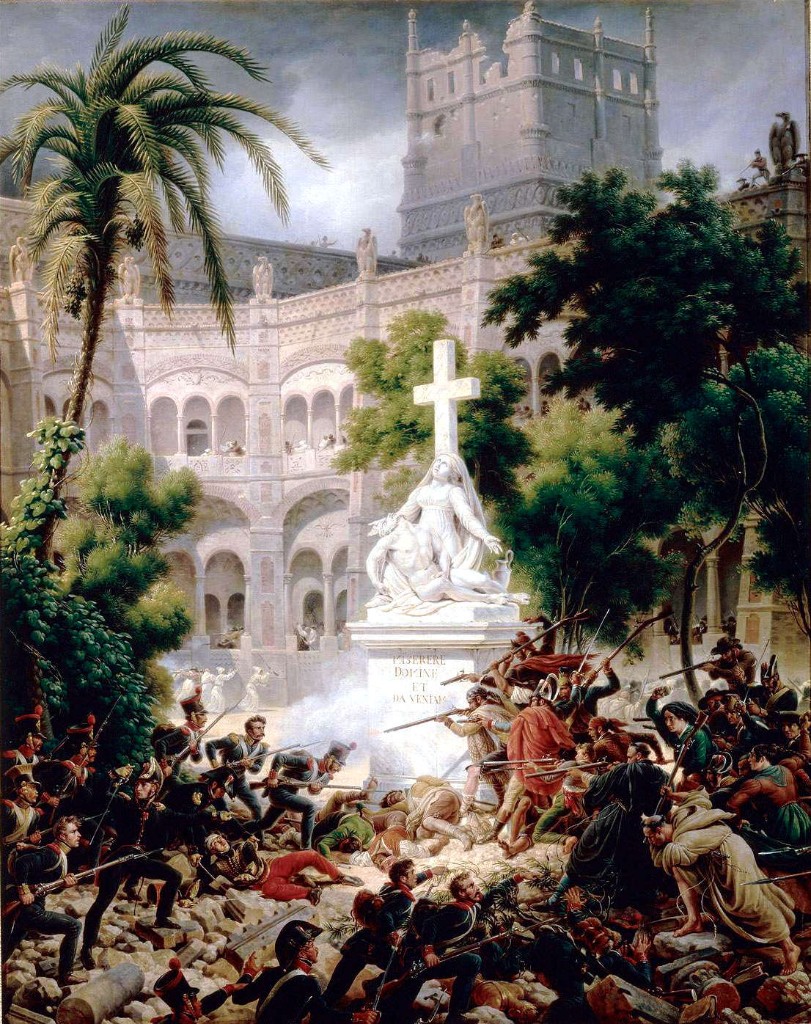Siege of Saragossa (1809) — Louis-François Lejeune: assault on Santa Engracia monastery, Pietà, monks and soldiers; Peninsular War, Aragon